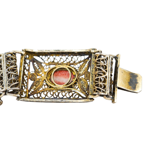 Vintage 1930s Firenze Italy Gilded 800 Silver Filigree Bracelet W Red Coral - Picture 12 of 12